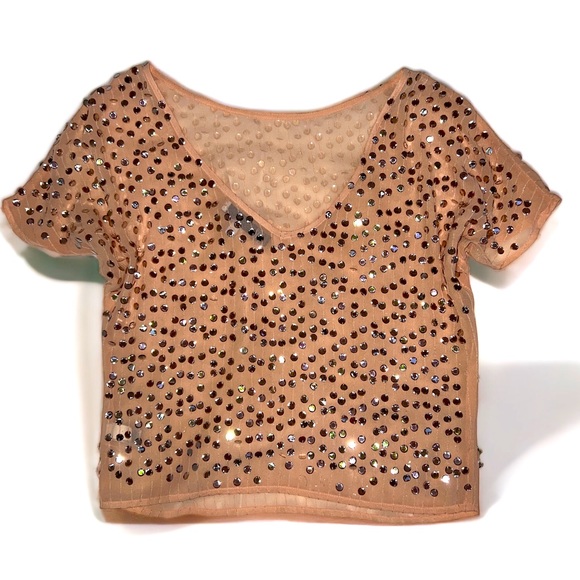 Low-Back Peach Sequined Top - Picture 2 of 3